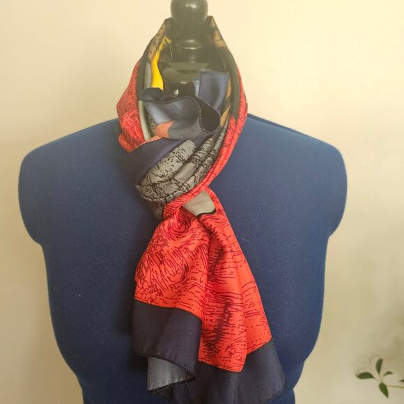 Vtg Picasso-Inspired Art Scarf Abstract Cubist Woman Print Square Satin Scarf - Picture 2 of 2